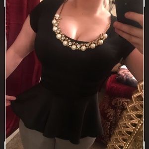 Jewel Neckline 1950s Style Peplum Top